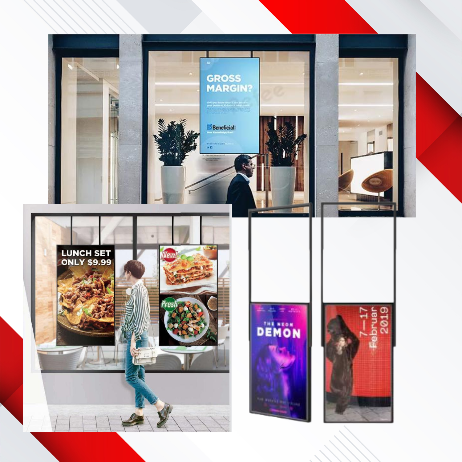 montra digital para exibição de produtos em retalho e espaços comerciais